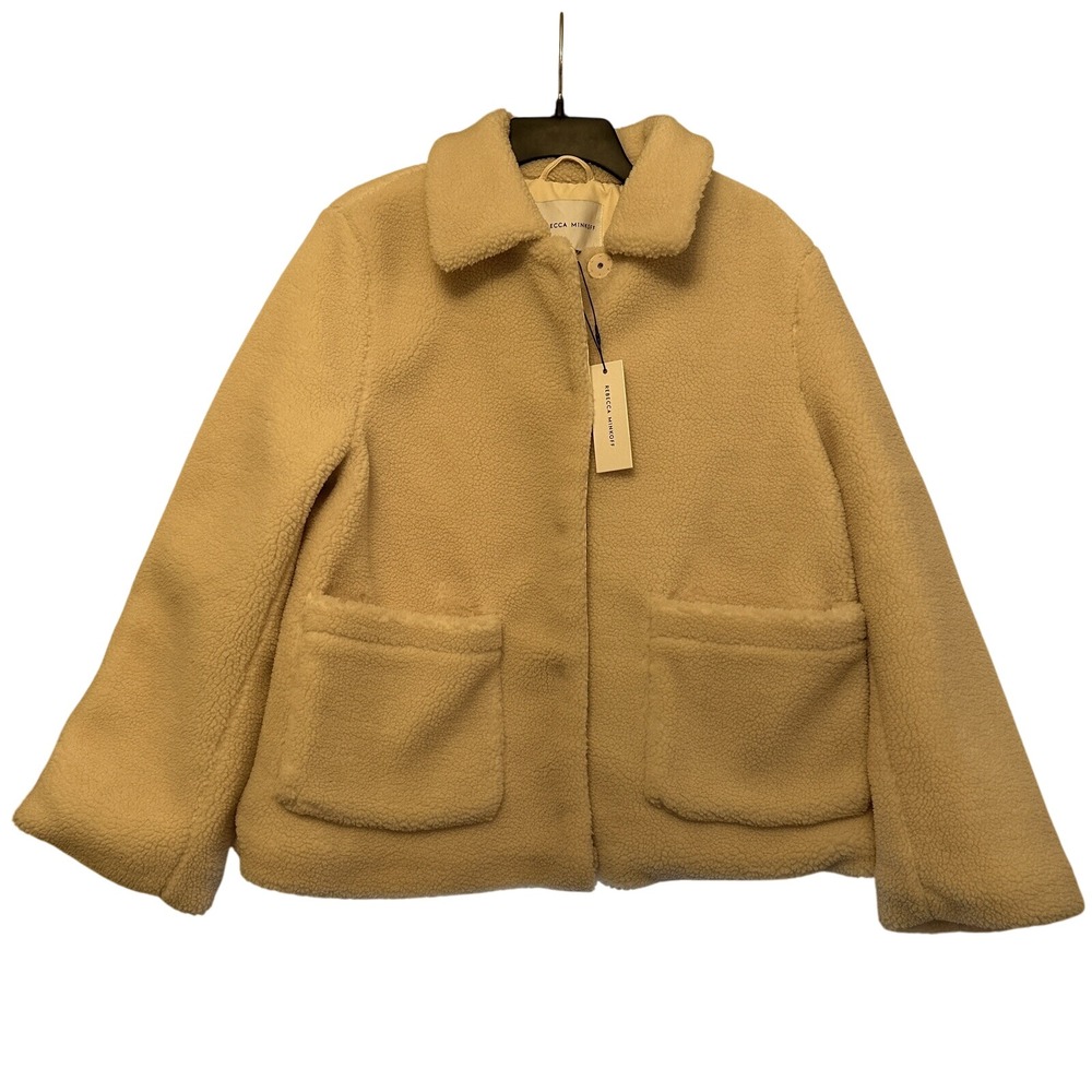 Rebecca Minkoff Harley Teddy Sherpa Jacket Snap Button Ivory Women's Large Coat